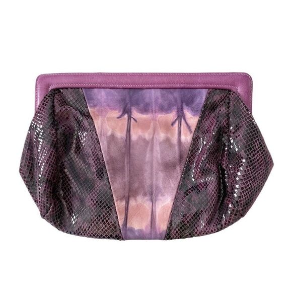 Jess Rizzuti New York Fiona Baguette Clutch Purple and Python Print - Picture 1 of 7